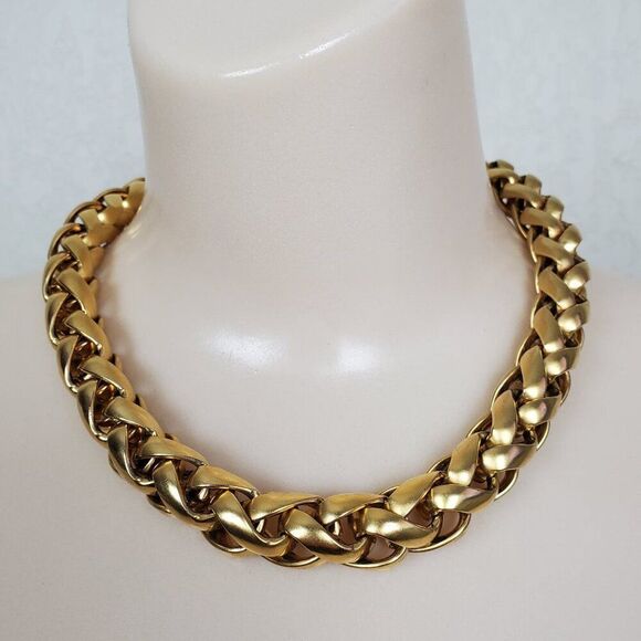 David Navarro Gold Tone Chunky Wide Thick Heavy Wheat Chain Necklace Vintage - Picture 1 of 10